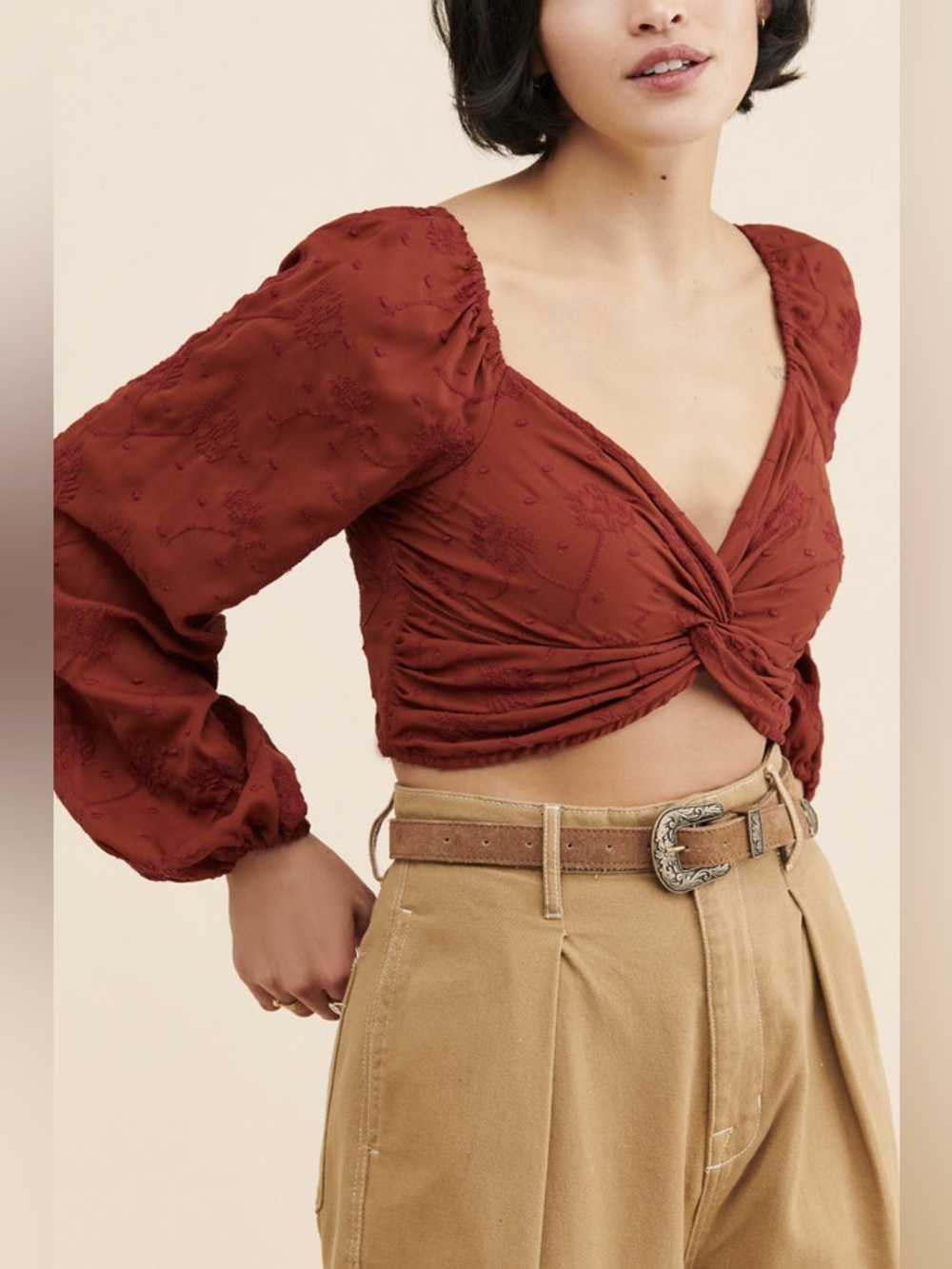 Urban Outfitters Essex Embroidered Twist-Front Top